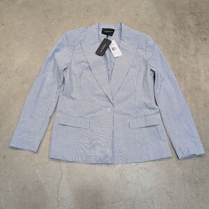 NWT Lafayette 148 Placid Blue Multi Blazer Women's 12 Seersucker MJAW4R-9664